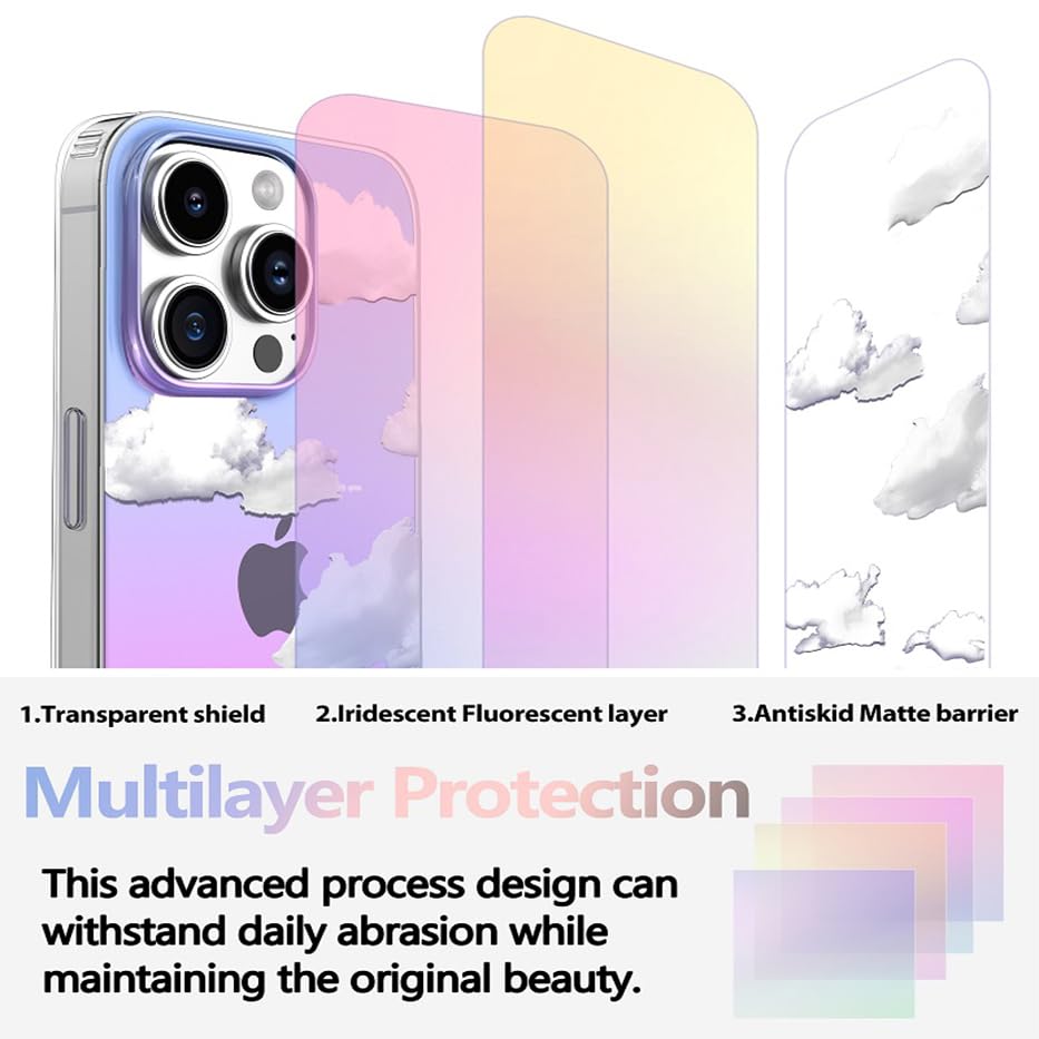 I-MGAE-IN-AR Phone Hard Case 6.7 inch Compatible with iPhone 15 Pro Max Case 2023 Release Slim Cystal Clear Holographic White Cloud Women Girls, Hard PC Shockproof Protective Design - color: Iridescent cloud, size: iPhone 15 Pro Max