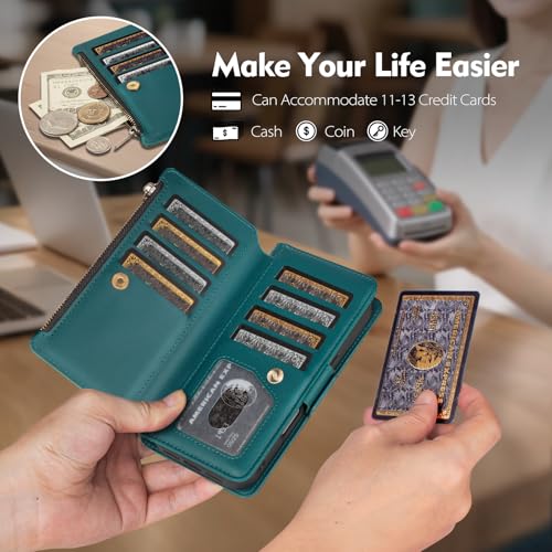 Antsturdy Compatible with MagSafe iPhone 17 Pro Max Wallet Case,Indigo Blue | Detachable Magnetic Credit Card Holder,RFID Blocking,PU Leather Zipper Purse,Wrist Strap Kickstand,Flip Phone Cover for Women - color: (Detachable with Magsafe)-Indigo Blue