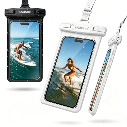 wellhouse Waterproof Phone Pouch, Waterproof Phone Case for iPhone 17 16 15 14 13 Pro Max XS Samsung, IPX8 3D Cellphone Dry Bag Beach Essentials (2 Pack - Black & White7.0, 7 inch) - color: 2 Pack - Black & White7.0"
