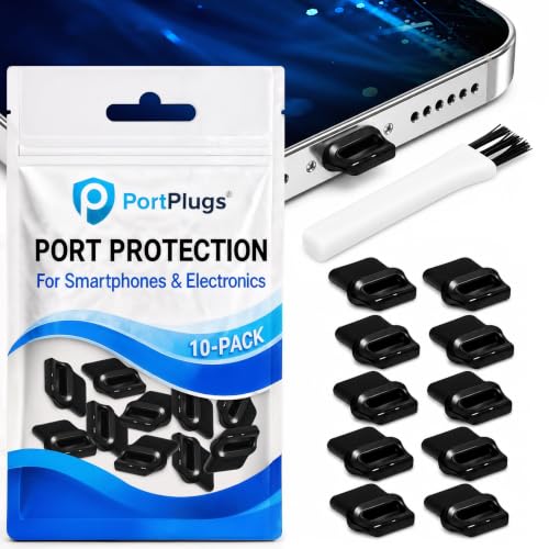 USB C Dust Plugs 10 Pack with Easy Grip Tabs and Cleaning Brush, Black - color: Black, size: 10 Pack