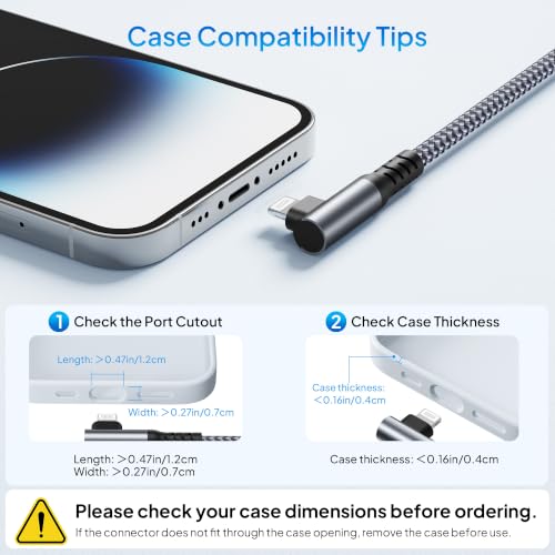 Elebase for iPhone 14 Car Charging Cable with USB Adapter 6.6FT - color: Angled-Gray, size: 6.6 FT