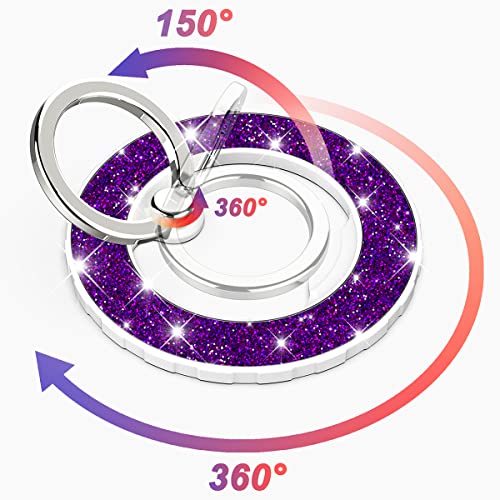 Magnetic Phone Ring Holder for magsafe, Glitter Magnetic Grip Compatible with iPhone 17 16 15 14 13 12 Pro max,Pro,Plus,Mini,Pixel 10 Series Mag Safe Accessories Kickstand,Deep Purple - color: Deep Purple