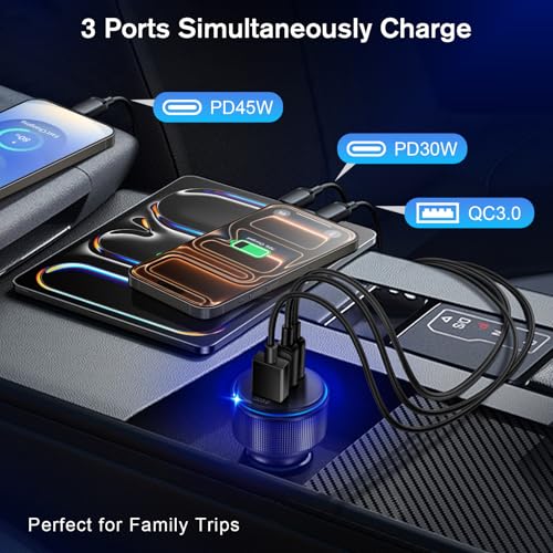 USB C Car Charger, 3-Port 93W Dual USB-C+USB-A Fast Charging Adapter - color: 3 Pack Black