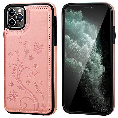 Vaburs for iPhone 11 Pro Max Wallet Case Card Holder Butterfly, Rose Gold - color: Rose Gold
