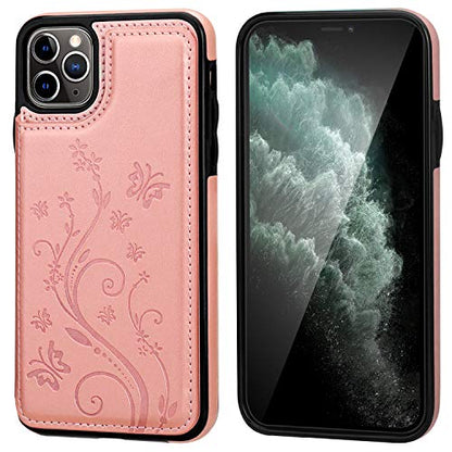 Vaburs for iPhone 11 Pro Max Wallet Case Card Holder Butterfly, Rose Gold - color: Rose Gold