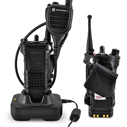 Turtleback Radio Holster for Motorola APX6000 – Durable Basket Weave Leather Radio Holster with Heavy-Duty Ratcheting 2.25" Belt Loop – All-Button Access – Fits Slim or Extended Battery - color: Black Basketweave APX6000 Belt Loop