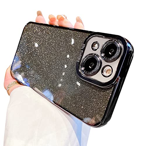 for iPhone 15 Plus Case Glitter Bling Aesthetic Women Girl Twinkle Clear Phone case,Cute Sparkle Plating Luxury Camera Protection Case Design for iPhone 15 Plus-Black - color: Black, size: iPhone 15 Plus-6.7''