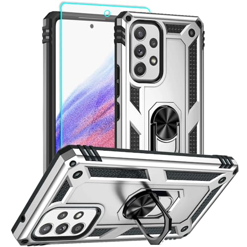 for Samsung A53 5G Case, Galaxy A53 5G Case with HD Screen Protector, [Military Grade 16ft. Drop Tested] Ring Shockproof Protective Phone Case for Samsung Galaxy A53 5G,Sliver - color: Samsung Galaxy A53 5G Case Sliver