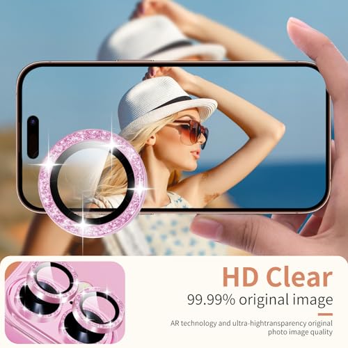 2X2 Pack Glitter Camera Lens Protector for iPhone 17,iPhone17 Lens Tempered Glass Screen Protector Bling Camera Cover Metal Individual Ring Women for iPhone-17 5G 2025,Glitter Purple