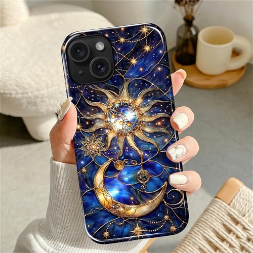 Case Compatible with iPhone 15 Plus, Cute Dual Layer Hybrid Phone Cover, Military Grade Drop Protection, Aesthetic Shockproof Phone Case for Women Girls, Galaxy Sun Moon - color: Galaxy Sun Moon, size: Iphone 15 Plus