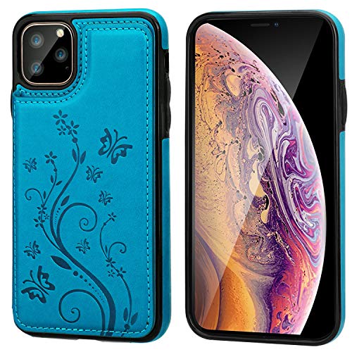 Vaburs for iPhone 11 Pro Max Wallet Case Card Holder Butterfly, Blue - color: Blue