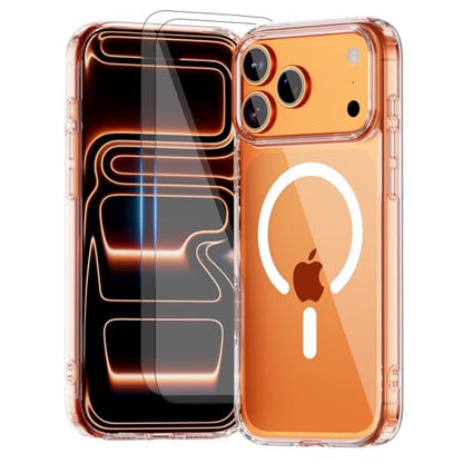 for iPhone 17 pro Max Case, Compatible with MagSafe, Clear with No Yellowing, with 2 Pieces Tempered Glass, Military Grade Shockproof Protective Cover, Slim Rugged Design, 6.9 Inch - color: A1-Clear, size: iPhone 17 pro Max (6.9")