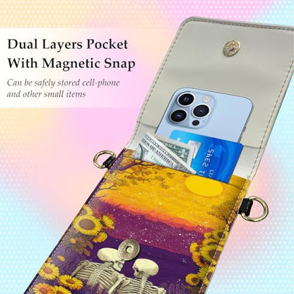 Small Crossbody Bags for Women Touchscreen Cell Phone Bag Cross Body Purses with adjustable Strap,Gifts For Teenage Girls - color: Skeletons in the Floral Field