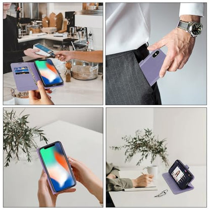 MONASAY Wallet Case for iPhone X/Xs with 3 Card Holders - Lavenders | Kickstand,RFID Blocking,6.6 feet of shock absorption,PU Leather,Strong Magnetic Closure,Fits 5.8 inch ONLY,screen Protector - color: Lavenders
