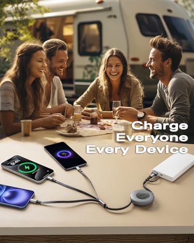 Minlu 3 in 2 Multi Charging Cable, 4Ft Retractable Chargers for All Devices,Multiple USBC Charger Cable Adapter with USB A/C to Lightning/USB C/Micro USB Port for iPhone 17/16/15/14/Samsung/PS