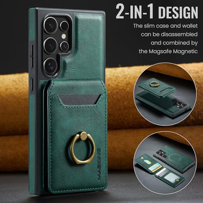for Samsung Galaxy S26 Ultra 2 in 1 Detachable Card Bag Wallet Case Durable Leather Wallets Magnetic Card Holder 4 Card Slots Ring Stand RFID Blocking Green - color: Green, size: Samsung Galaxy S26 Ultra