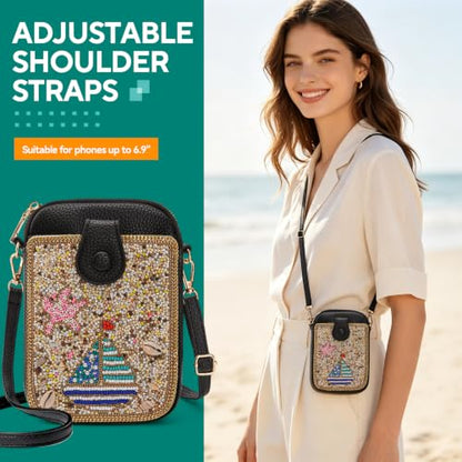 Women's Small Crossbody Cell Phone Bag, Boho Colorful Beaded Purse Wallet with Handmade Cute Patterns - color: Pattern 7