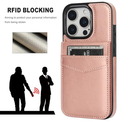 KIHUWEY for iPhone 16 Pro Wallet Case Card Holder for MagSafe, Rose Gold | Wireless Charging, RFID, Flip PU Leather, Magnetic Clasp, Hands-Free Viewing Kickstand, Heavy Duty Protective Cover - color: Magsafe for Rose Gold