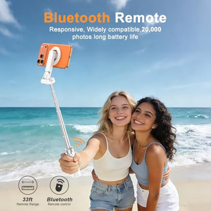 Upgrated 5-in-1 Magnetic Selfie Stick with Remote for Cell Phone 360° Rotation.Can Transforms into Mini Tripod/Camera Grip/Handheld Stabilizer/Phone Stand.Extend to 25 inches - color: White