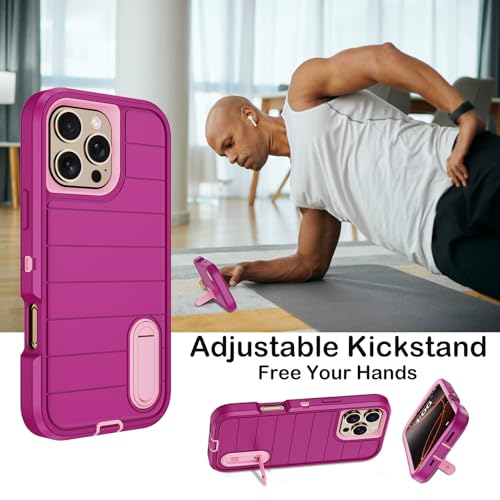 for iPhone 16 Pro Case with Screen Protector,Built-in Invisible Kickstand,Heavy Duty Shockproof Drop Protection Military Grade Tri-Layer Rugged Durable Cell Phone Cover for Apple 16 Pro 6.3"(Purple - color: Purple