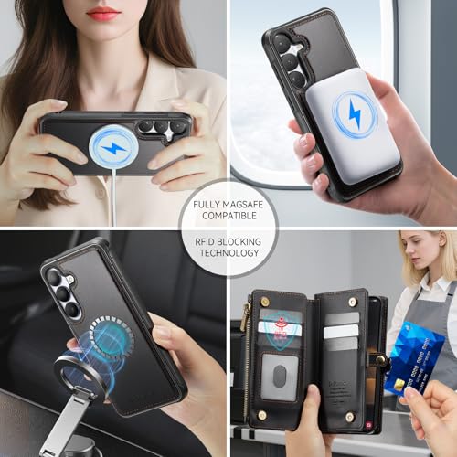 Defencase for Galaxy S26 Case Wallet Compatible with Magsafe 6.3", Black | Magnetic Detachable, with RFID Bolcking Card Holder, Zipper Strap, PU Leather Drop-Proof Phone Cover for Samsung Galaxy S26 - color: (Detachable with Magsafe)-Black