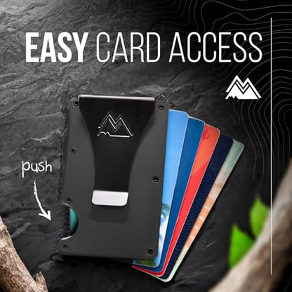 Mountain Voyage Co Minimalist Wallet for Men - Slim RFID I Scratch Resistant, Matte Black Credit Card Holder & Money Clip, Easily Removable Money & Cards, Mens Wallets - color: Matte Black