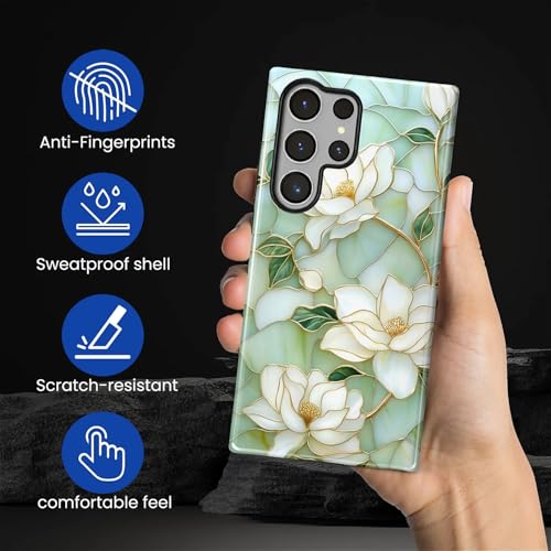 Case Compatible with Samsung Galaxy S23 Ultra, Hybrid 2-Layer Hard Shell Protection Case, Shockproof Protective Tough Phone Cover, Blooming Cyan Flowers - color: Blooming Cyan Flowers, size: Samsung Galaxy S23 Ultra