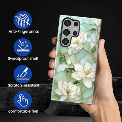 Case Compatible with Samsung Galaxy S23 Ultra, Hybrid 2-Layer Hard Shell Protection Case, Shockproof Protective Tough Phone Cover, Blooming Cyan Flowers - color: Blooming Cyan Flowers, size: Samsung Galaxy S23 Ultra