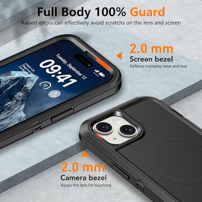 TUTUKII Magnetic for iPhone iPhone 15, 14 & 13 Case with Belt Clip Holster Dark Black - color: Black with Clip
