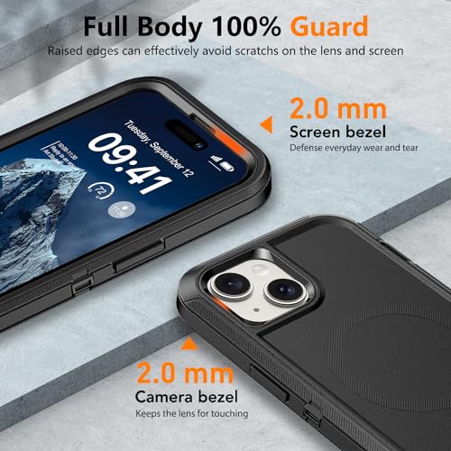 TUTUKII Magnetic for iPhone iPhone 15, 14 & 13 Case Black | MagSafe Compatible, Rugged, Tough, Heavy Duty, Shockproof, Tri-Layer, 6.1-Inch, - color: Black