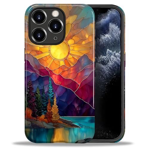 DAIZAG Case for iPhone 11 Pro,Mountain Range Sunrise Stained Glass Full-Body Design Hybrid Dual Protection Soft TPU Hard PC Shockproof Scratch-Resistant Protective Cover Phone Case for Men Women - color: Mountain Range Sunrise Stained Glass, size: iPhone