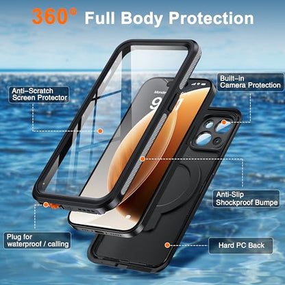 Oterkin Magnetic Stand for iPhone 15 Case Waterproof IP68, Black - color: Black, size: iPhone 15 6.1''