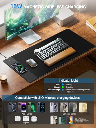 TopMade Wireless Charging Mouse Pad, 31.5"x15.8" XXL Large Desk Mat, Black - color: Classic-31.5"x15.8"