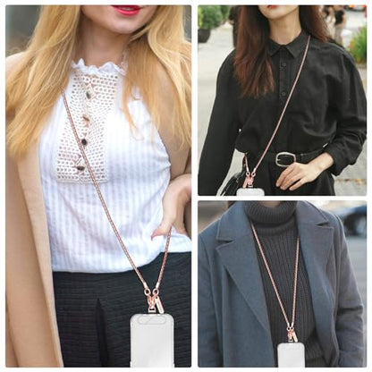 MOUTAKEY Cell Phone Lanyard Crossbody Phone Chain with Metal Detachable Phone Wrist Strap Cute iPhone Chain For Women (Pink Gold, Long) - color: Pink Gold, size: Long