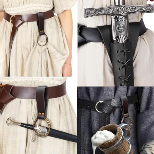 Belt Pouch Waist Bag Fanny Pack Steampunk Phone Holder Medieval Bag Leather Belt Renaissance Cosplay Costume Accessories - color: sword-black