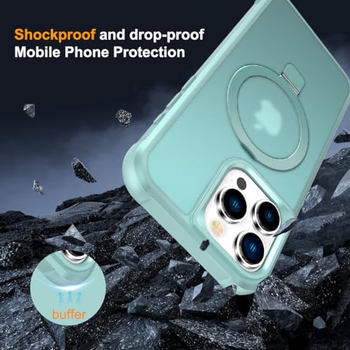 CHAOFEnG Magnetic Compatible with iPhone 15 Pro Max Case with Stand [Military Grade Drop Tested][Compatible with Magnet] Ring Translucent Slim Hard Back Soft Edge, Teal Green - color: Teal Green, size: iPhone 15 Pro Max