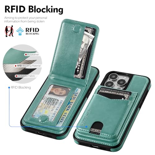 SkyEagle Compatible with MagSafe iPhone 15 Pro Max Wallet Case,Blue Green - color: Blue Green, size: iPhone 15 Pro Max - 6.7"