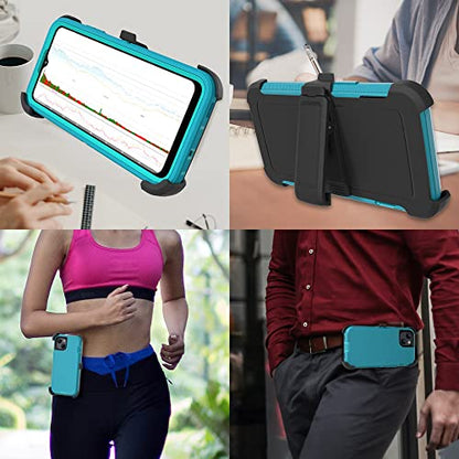 Compatible with iPhone 13 6.1 inch Case,with Screen Protectors,Heavy Duty Rugged Shockproof Full Body Protection Kickstand Case with Belt Clip Holster for iPhone 13 Phone (Teal+Light Blue) - color: Teal+Light Blue