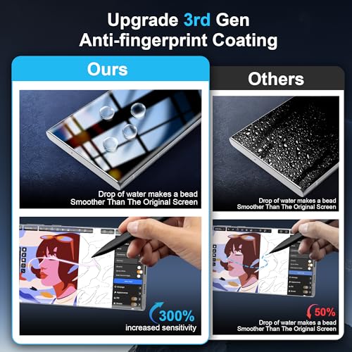 3 Pack for Samsung Galaxy S23 Ultra Screen Protector, with 2 Pack Lens Protector, Ultrasonic Fingerprint Unlock, 9H Hardness, 3D Curved, Case Friendly, for S23 Ultra Tempered Glass Screen Protector