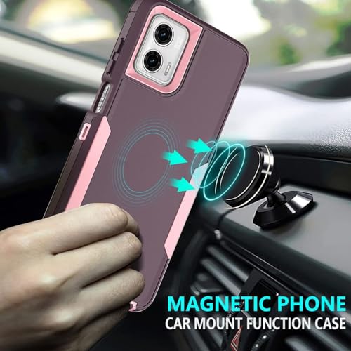 Case for Moto G Power 2023/Motorola G Power 5G 2023 with Tempered Glass Screen Protector, Rugged Dual Layer Magnetic Car Mount Protective Cover for Motorola Moto G Power 5G 2023 Purple Pink