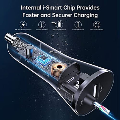 Syncwire iPhone Car Charger - Upgrade [Apple MFi Certified] 4.8A/24W Car Charging Adapter with Built-in Coiled Lightning Cable for Apple iPhone 14/13/12/11/Xs/XS Max/XR/X/8/7/6 Plus, iPad & More