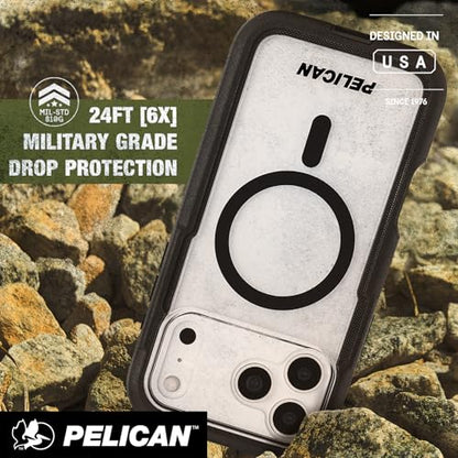 Pelican Voyager iPhone 17 Pro Max Case - MagSafe Phone Case - Black/Clear | Magnetic Phone Case w/24ft Military Grade Drop Protection - Phone Cover w/ Belt Clip Holster Kickstand for iPhone 17 Pro Max - color: Voyager - Clear - Pro Max, style: iPhone 17 P