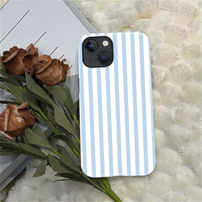 Compatible with iPhone 13/14 Case,Glossy 2-in-1 Sleek All-Inclusive Dual-Layer Material Soft TPU + PC Back for Blue Stripes Geometric Pastel Summer Beach - color: Blue Stripes Geometric Pastel Summer Beach-Glossy, size: iPhone 13/14