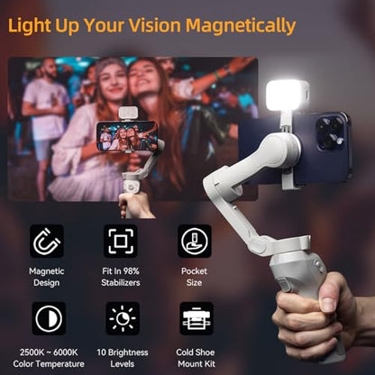Fotorgear Universal Magnetic Selfie Light for All Smartphones & Gimbals, Slim LED Vlog Fill Light with 3 Color modes, Compatible with iPhone DJI, Insta360