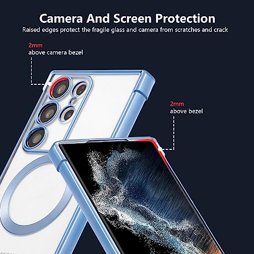 RALEAVO Magnetic Case for Samsung Galaxy S23 Ultra Clear Case Cover [Compatible with Magsafe & Military Grade Drop Protection] Transparent Shockproof Slim Plated Phone Case - Blue - color: Blue, size: S23 Ultra
