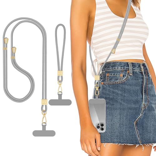 Hovmwey Phone Lanyard Crossbody, Hand Wrist Strap Lanyard with 2 Phone Tethers, Adjustable Anti Theft Phone Strap Neck Lanyard for Keys ID Badges Phones Wallet, Light Gray - color: Light Gray