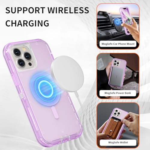 Follaroma Magnetic for iPhone 13 Pro Max Case, Heavy Duty Cases,Purple,6.7" | Compatible with MagSafe, Heavy Duty Shock proof Protection, Military-Grade Anti-Drop, Dual Layer Transparent Protective Cover - color: Purple, size: iPhone 13 Pro Max 6.7''
