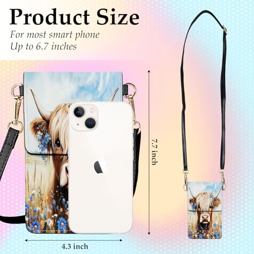 Small Crossbody Bags for Women Touchscreen Cell Phone Bag Cross Body Purses with adjustable Strap,Gifts For Teenage Girls-Highland Cattle Cow