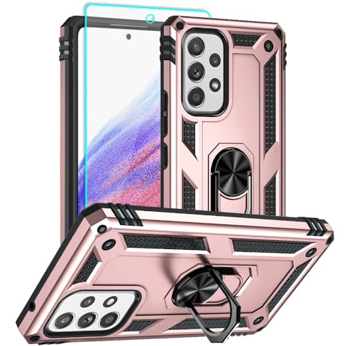 for Samsung A53 5G Case, Galaxy A53 5G Case with HD Screen Protector, [Military Grade 16ft. Drop Tested] Ring Shockproof Protective Phone Case for Samsung Galaxy A53 5G,Rose Gold - color: Samsung Galaxy A53 5G Case Rose Gold