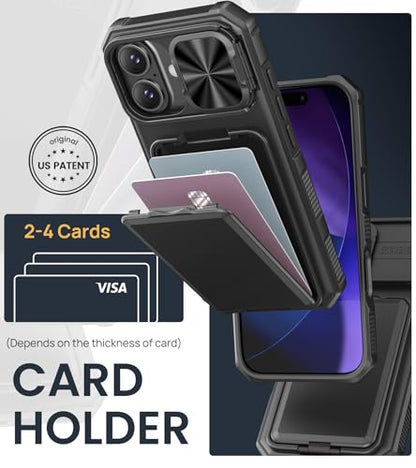 SSLOTSCASE for iPhone 17 Case with Card Holder & Kickstand, Black - color: Black, size: Iphone 17